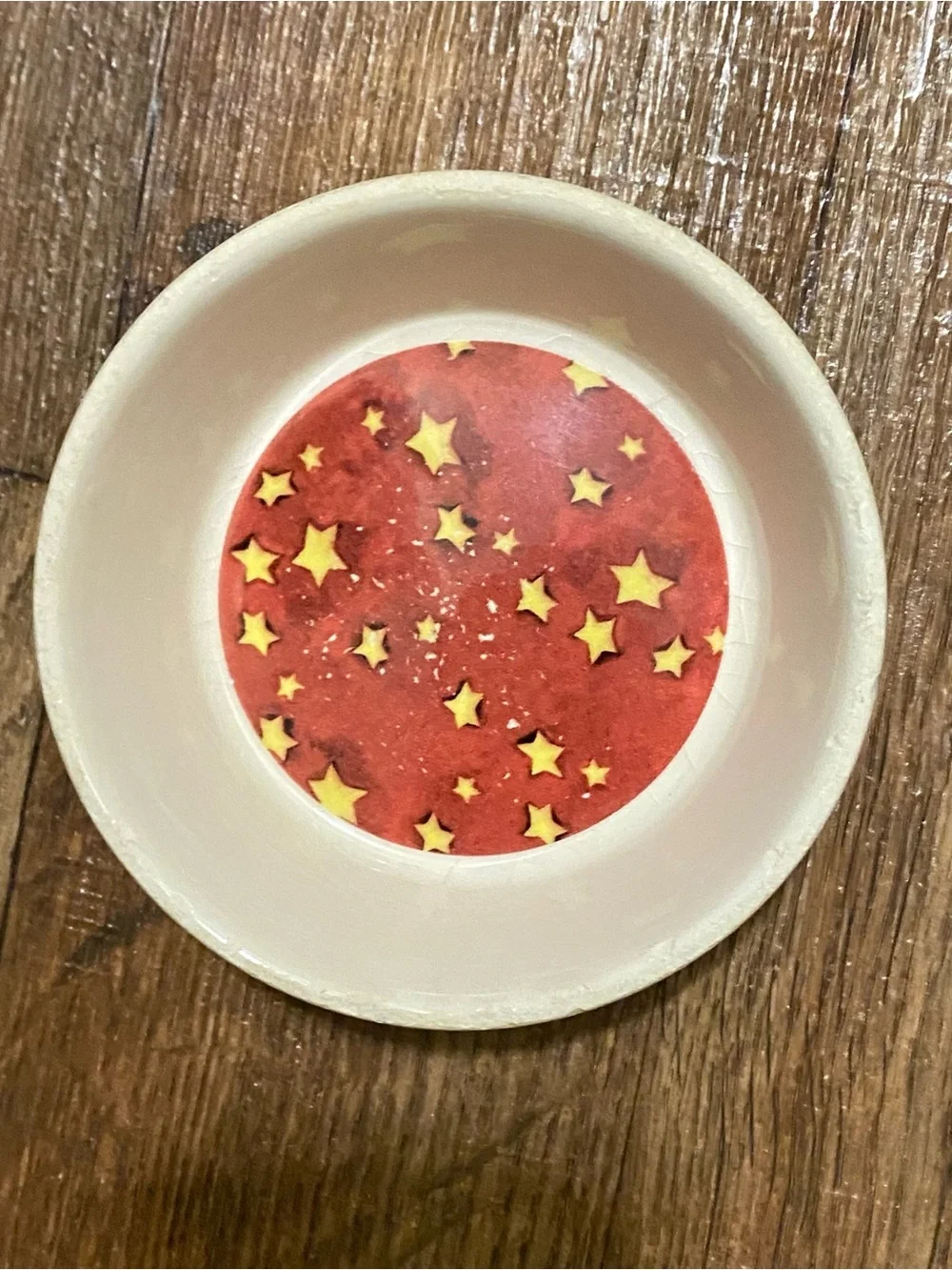 2012 Gibson Cat Food Bowl Cats Print On Red Stars By Debi Hron 4.25” Round